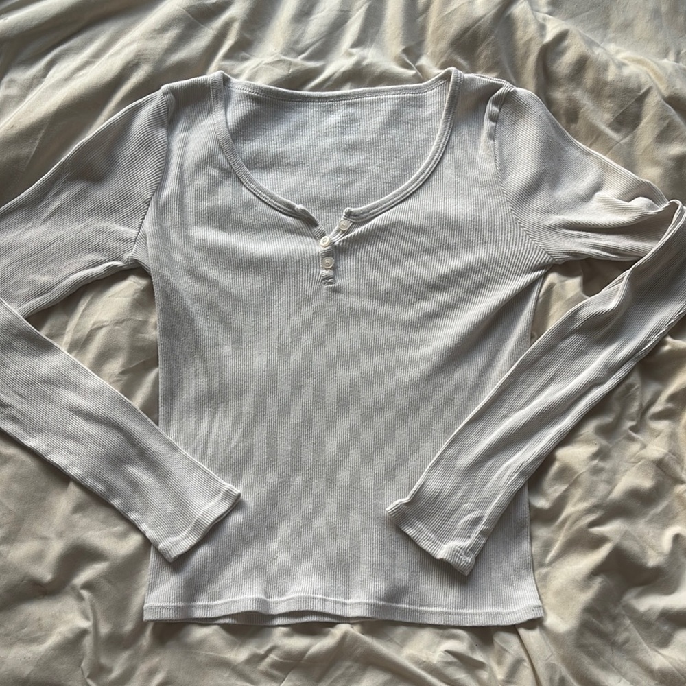 John Galt White Zelly Henley Long Sleeve Top